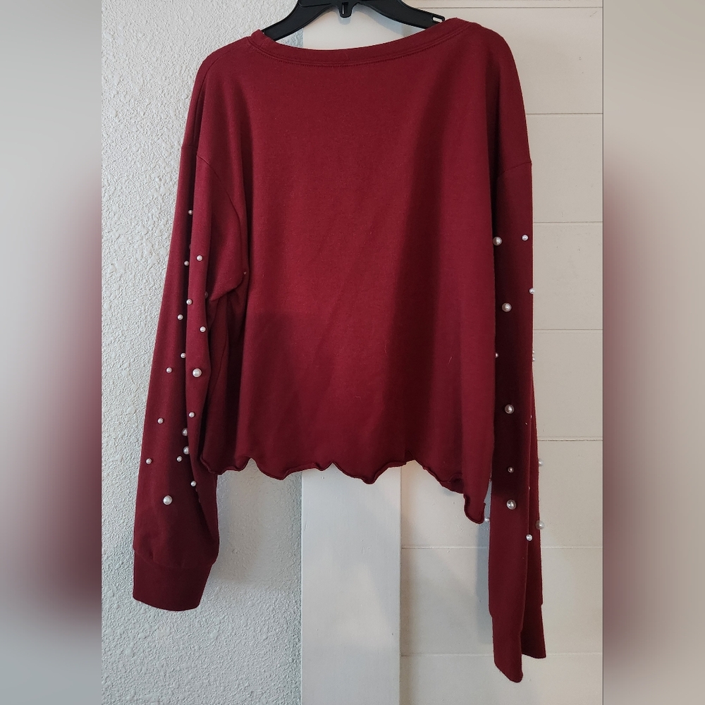 Women's Burgundy Top with Pearl Accents
